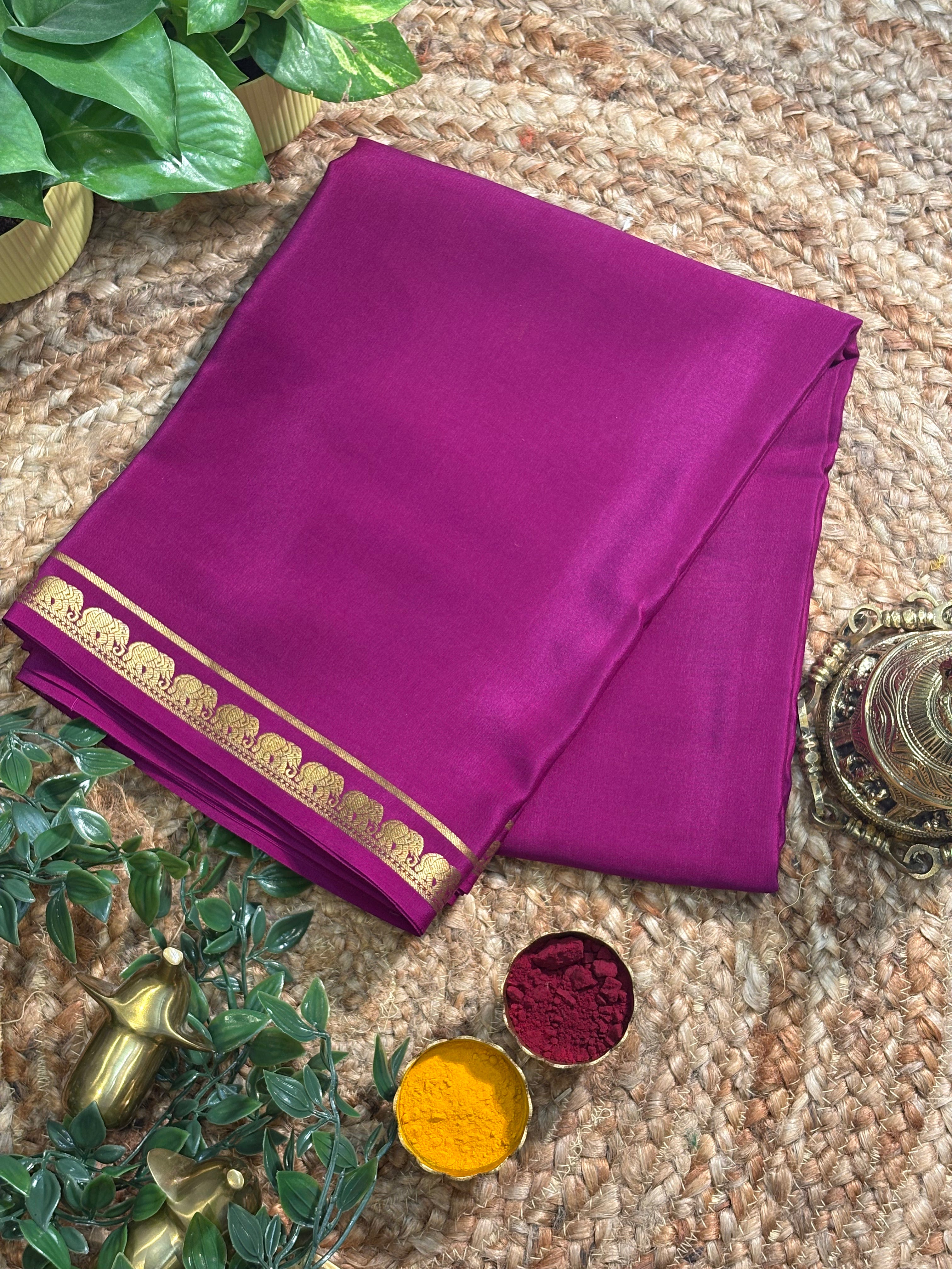 Pure Mysore Crepe Silk Saree Purple Colour