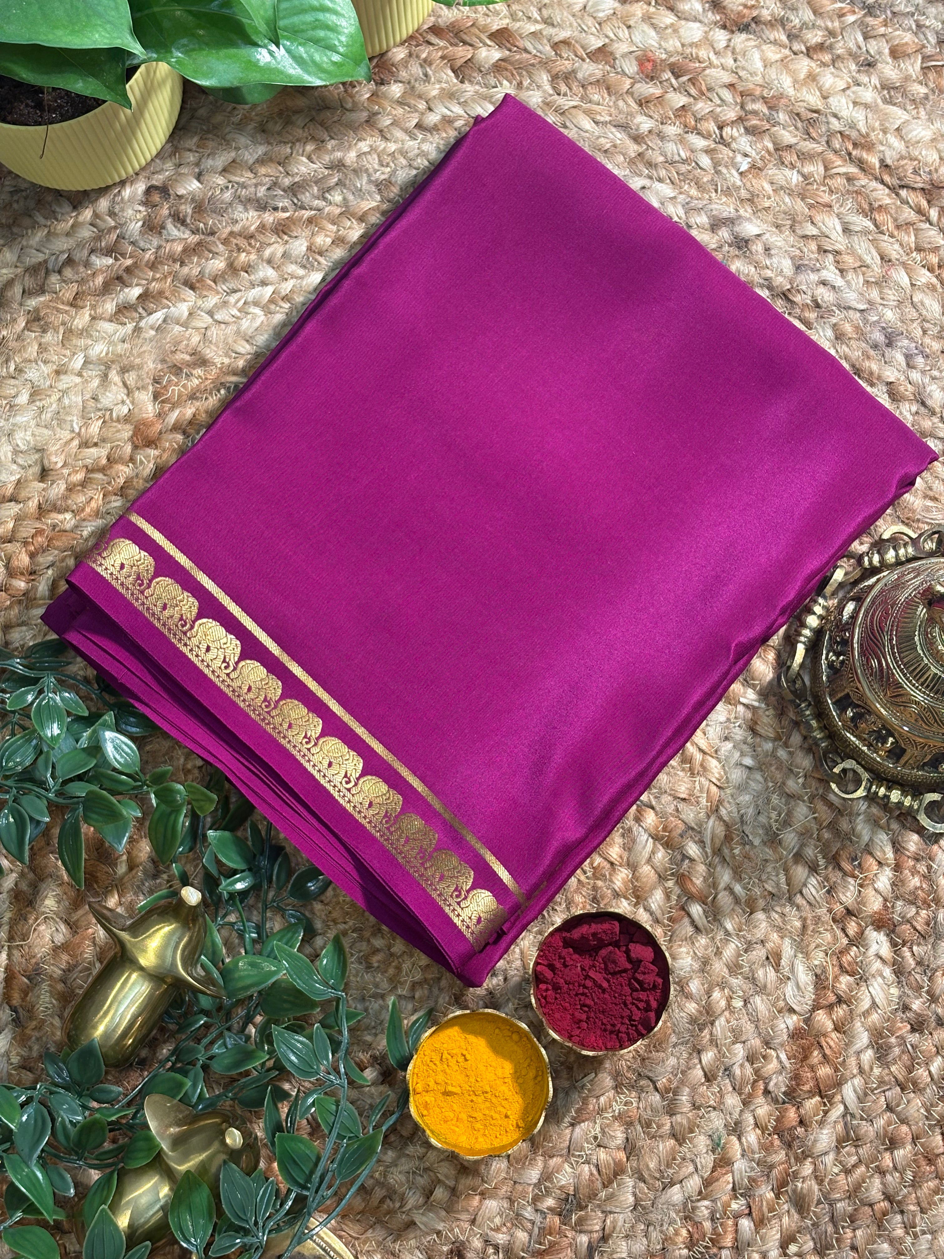 Pure Mysore Crepe Silk Saree Purple Colour